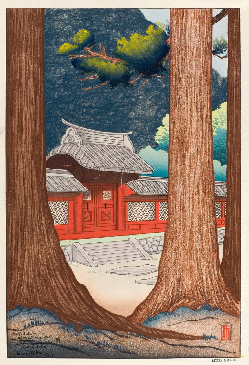 Nikko Gateway，1928（woodblock） 作者 莉莲·梅·米勒