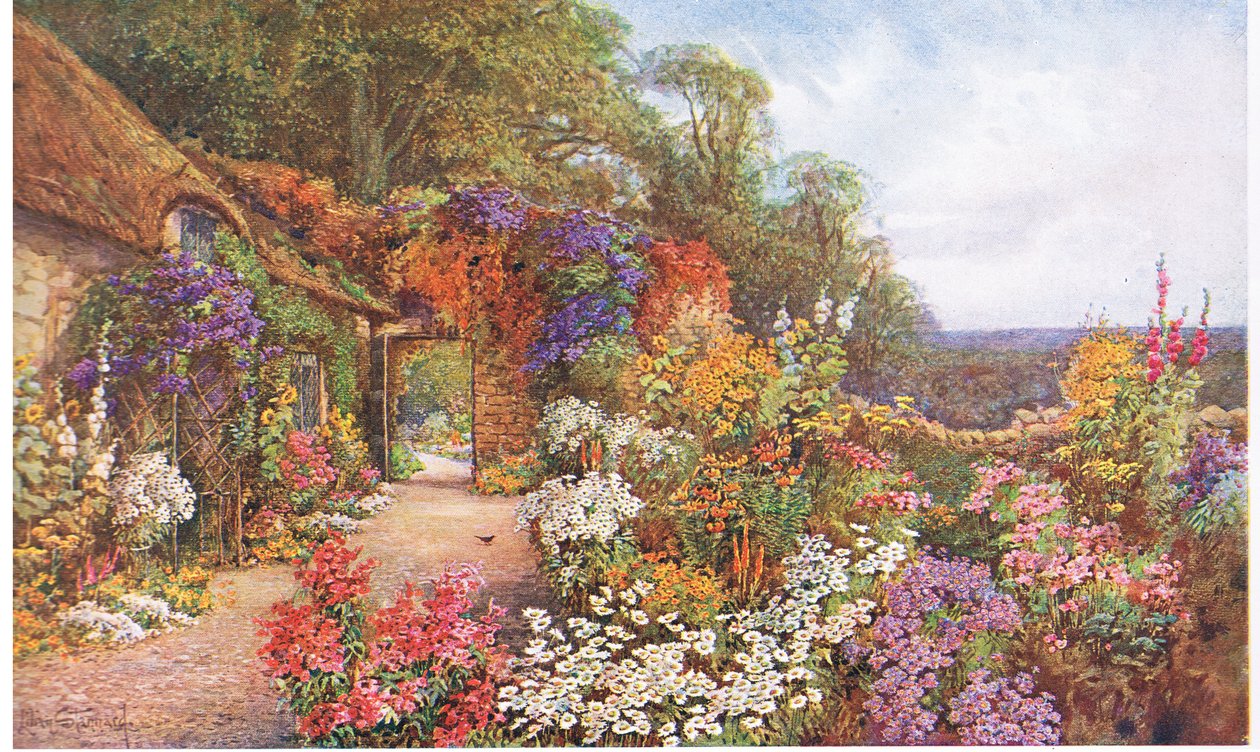 一个古老的花园，来自英格兰花园：1907年由The Studio出版的南部和西部县 作者 莉莲·斯坦纳德