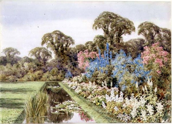 池塘边的草本植物园（水彩画） 作者 莉莲·斯坦纳德