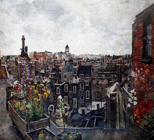 伦敦市的天空和花朵（High Holborn的屋顶） 1930年代（布面油画 作者 莉莉·黛丽莎·约瑟夫