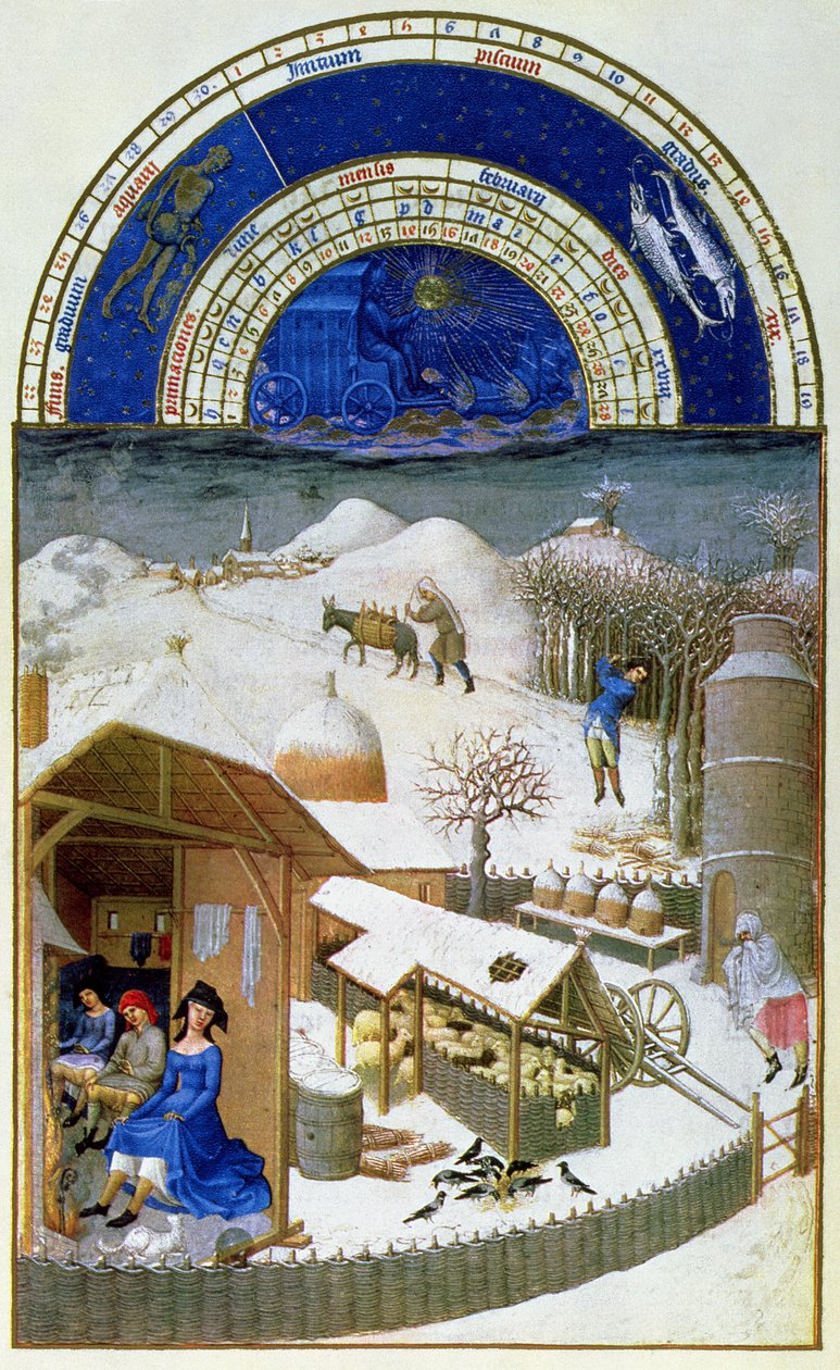 2月的传真：农民的农场场景，复制自&39;来自&39;Tres Riches Heures du Duc de Berry&39;（原件见8434） 作者 林堡兄弟