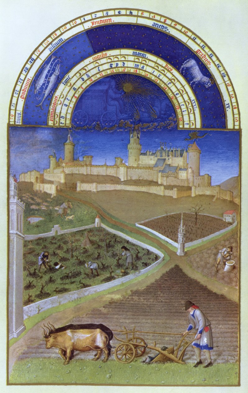 3月的传真：农民在封建庄园工作，来自&39;Tres Riches Heures du Duc de Berry&39;（原件见8435） 作者 林堡兄弟