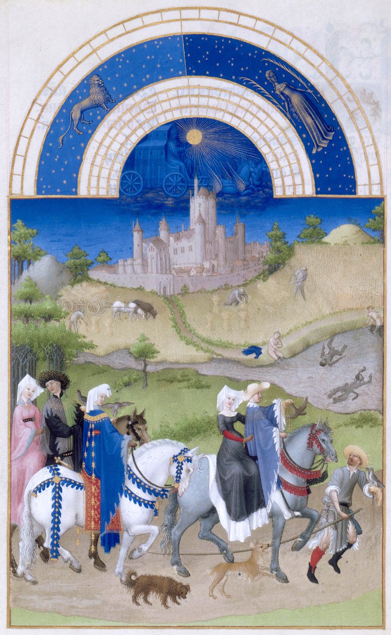 Très Riches Heures du Duc de Berry 对开页8，背面：August 作者 林堡兄弟