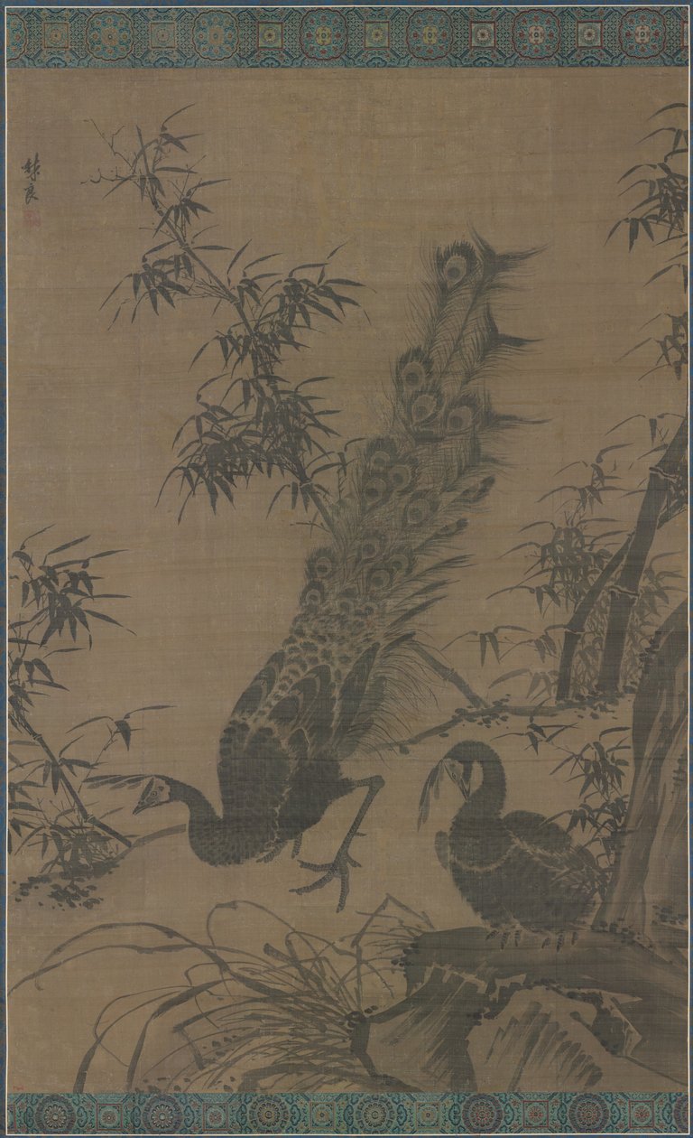 一对孔雀，大约1400年代末-1500年代初。 作者 林亮