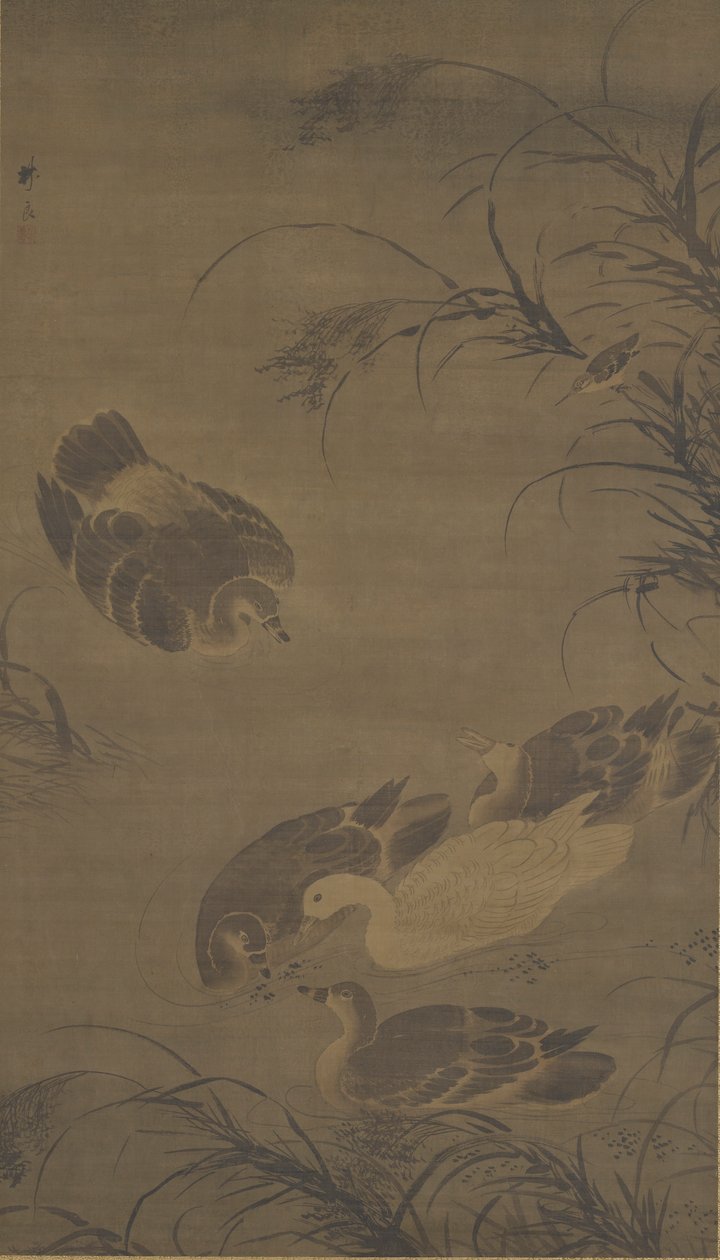 游泳的鹅，明朝，15世纪。 作者 林亮