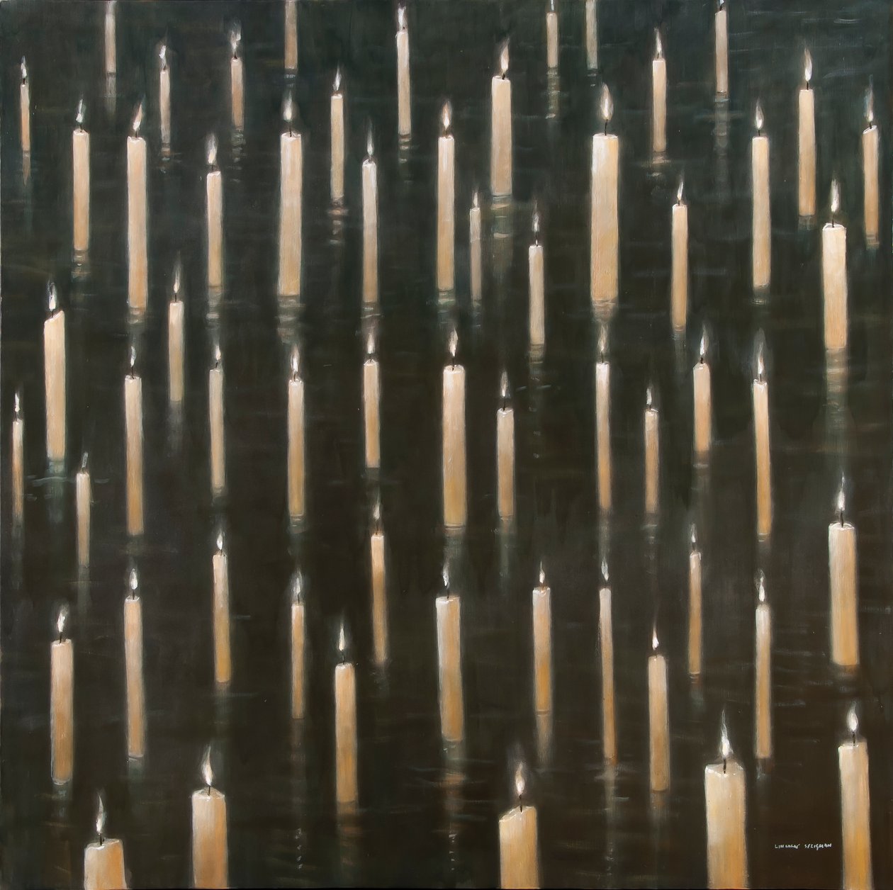 湖上的蜡烛，乌代布尔，印度，2012年（丙烯画布） 作者 林肯·塞利格曼