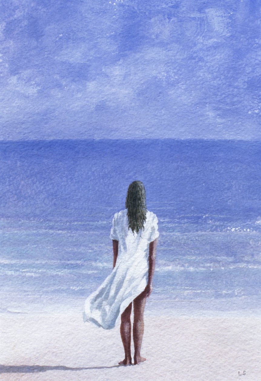 海滩上的女孩，1995年（纸上水彩） 作者 林肯·塞利格曼
