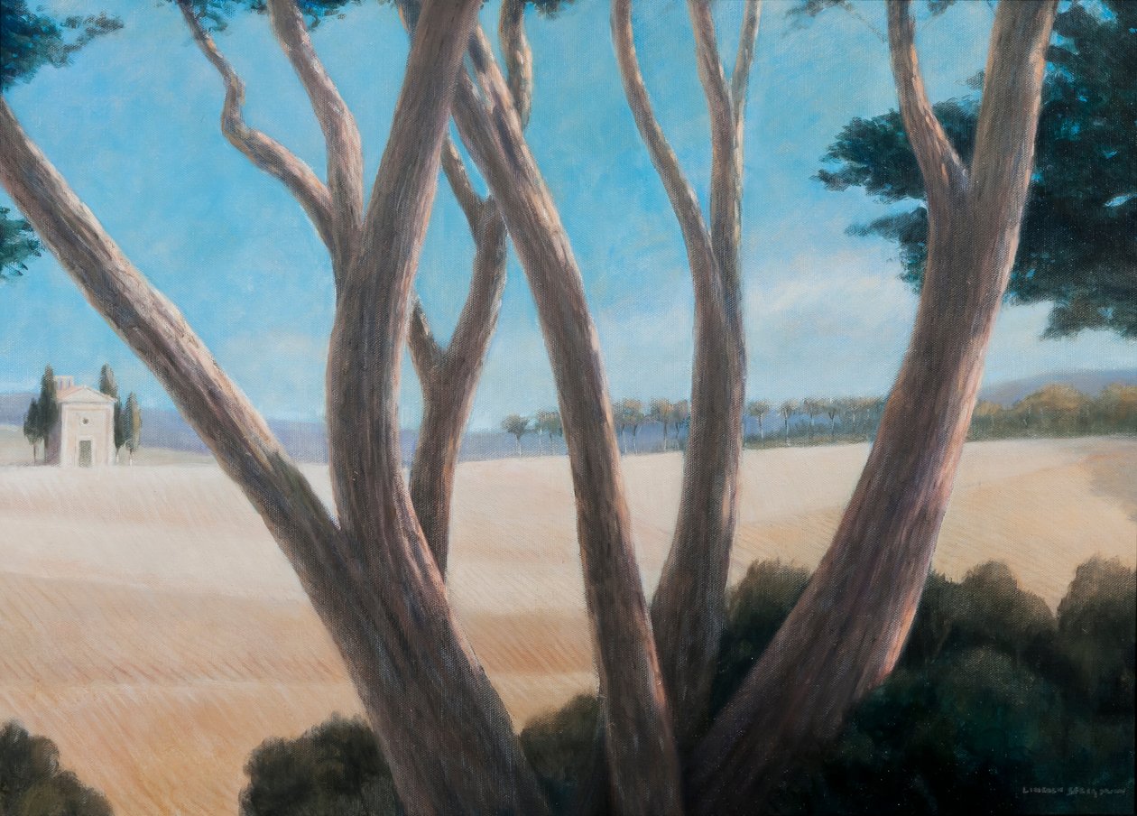 Pienza附近的松树，2012年（画布上的丙烯酸树脂） 作者 林肯·塞利格曼
