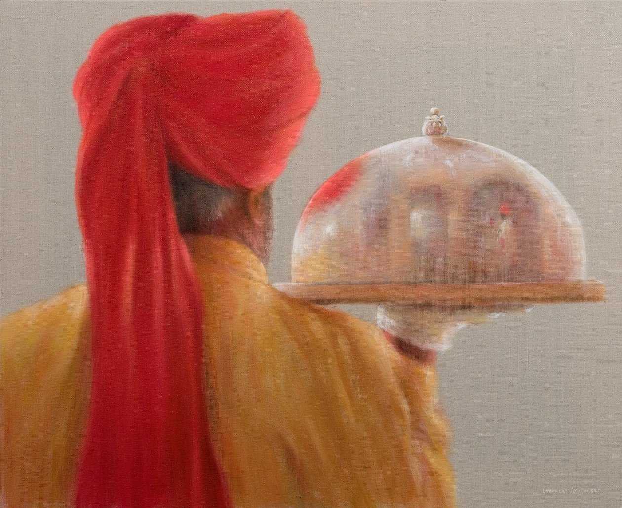 服务员，Rambagh宫，2010年（画布上的丙烯酸） 作者 林肯·塞利格曼