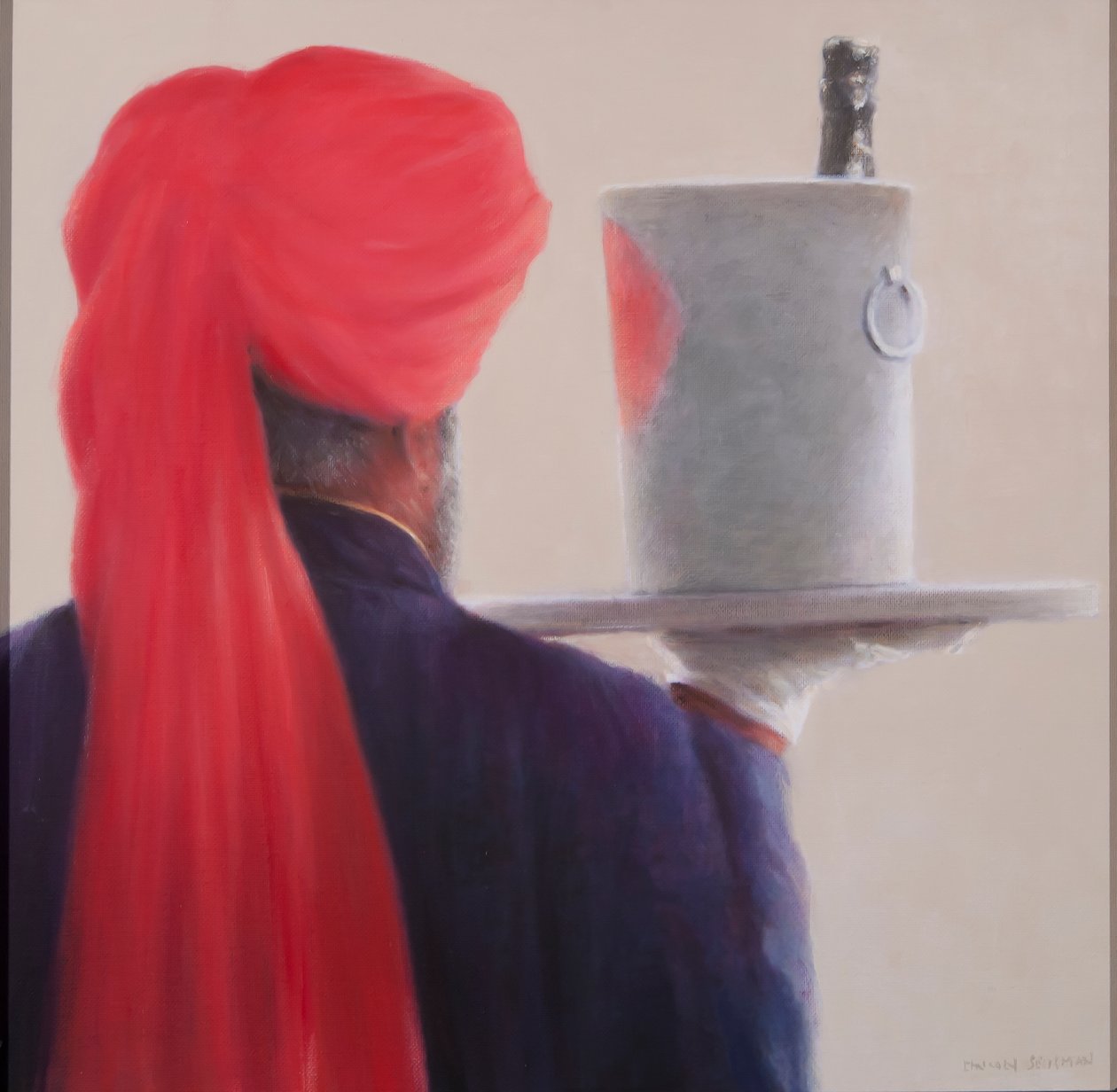 葡萄酒服务员，斋浦尔，2012（画布上的丙烯酸） 作者 林肯·塞利格曼