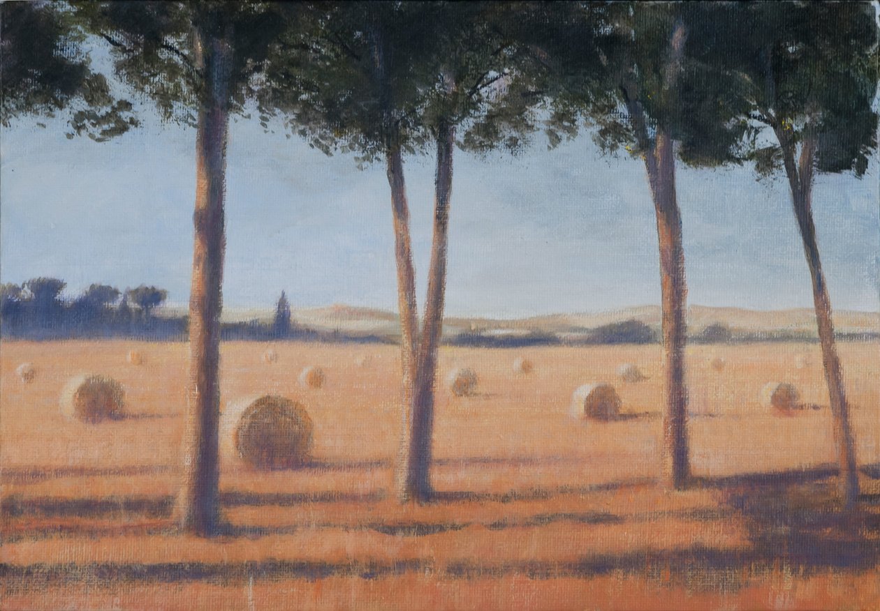 干草捆和松树，皮恩扎，2012年（丙烯画布） 作者 林肯·塞利格曼