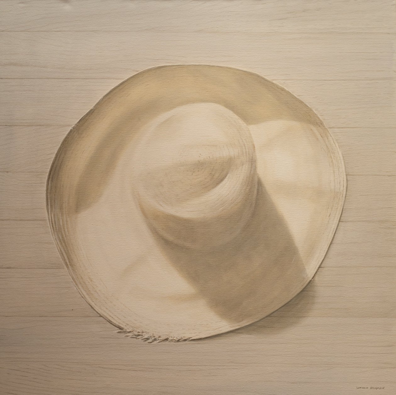 尘土飞扬的桌子上的旅行帽子，2010年（画布上的丙烯酸） 作者 林肯·塞利格曼