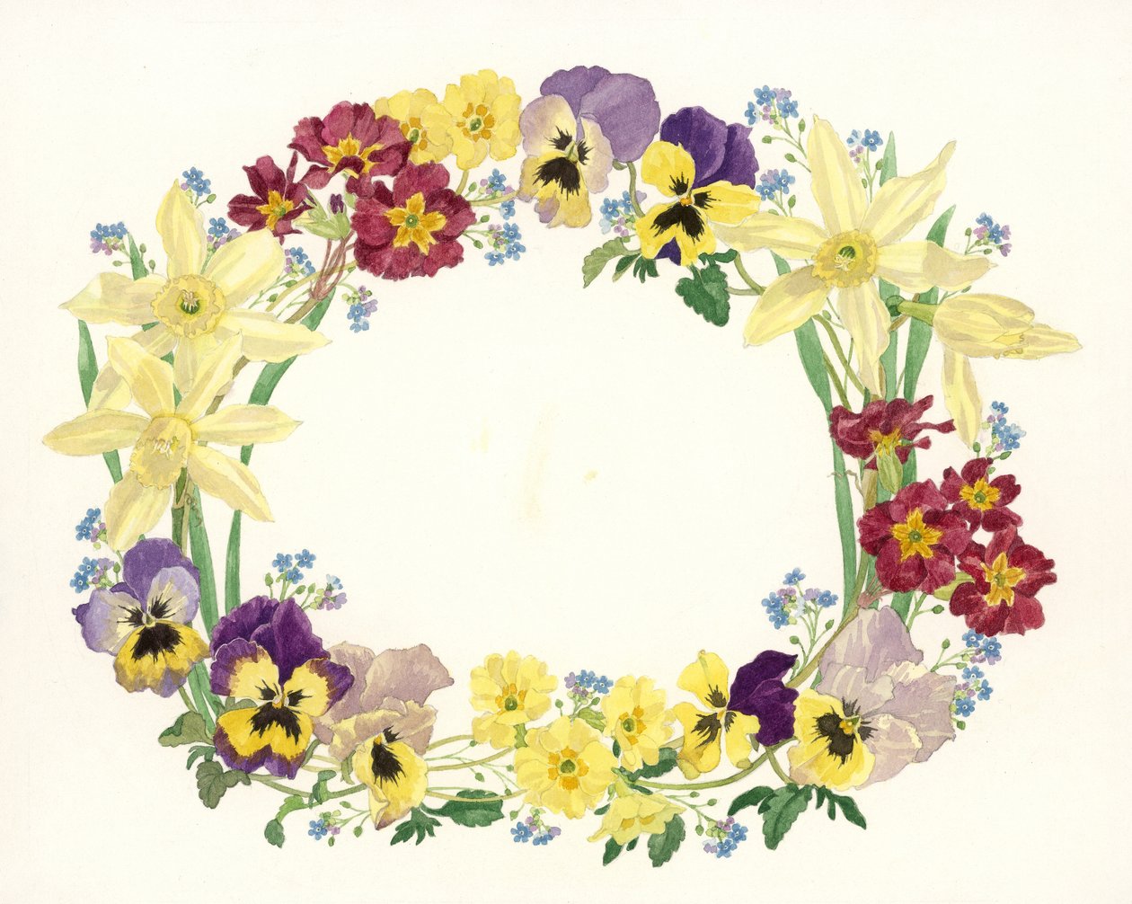 Spring Flower Oval，1995（wc on paper） 作者 琳达·本顿