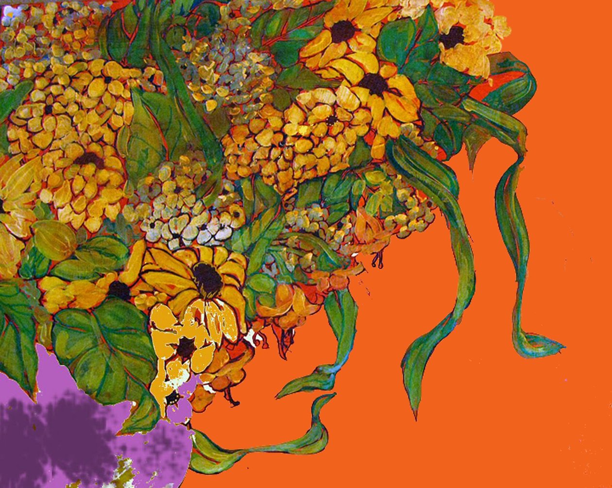 我花瓶里的花，2014（混合、丙烯、墨水、油彩） 作者 琳达·亚瑟（Linda Arthur）