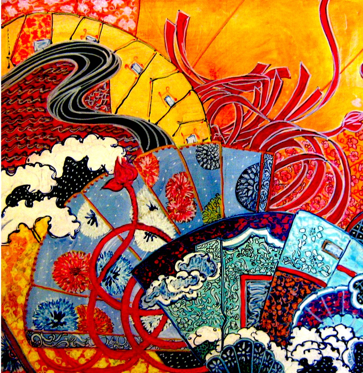 东方风扇》，2013 年（混合颜料、丙烯、墨水、油彩） 作者 琳达·亚瑟（Linda Arthur）