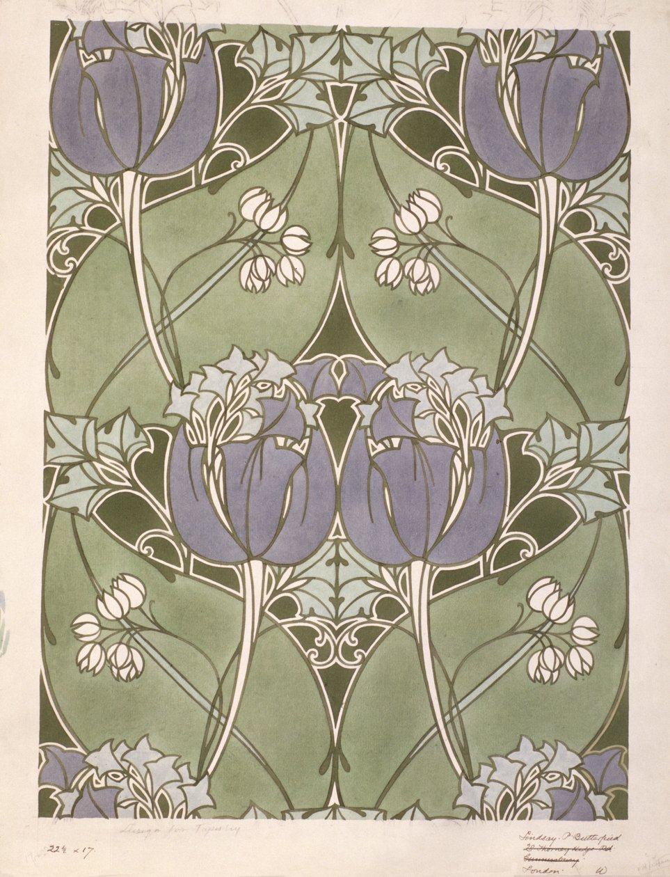 花卉纺织品设计，约 1905 年（纸面水彩画） 作者 林赛·P·巴特菲尔德