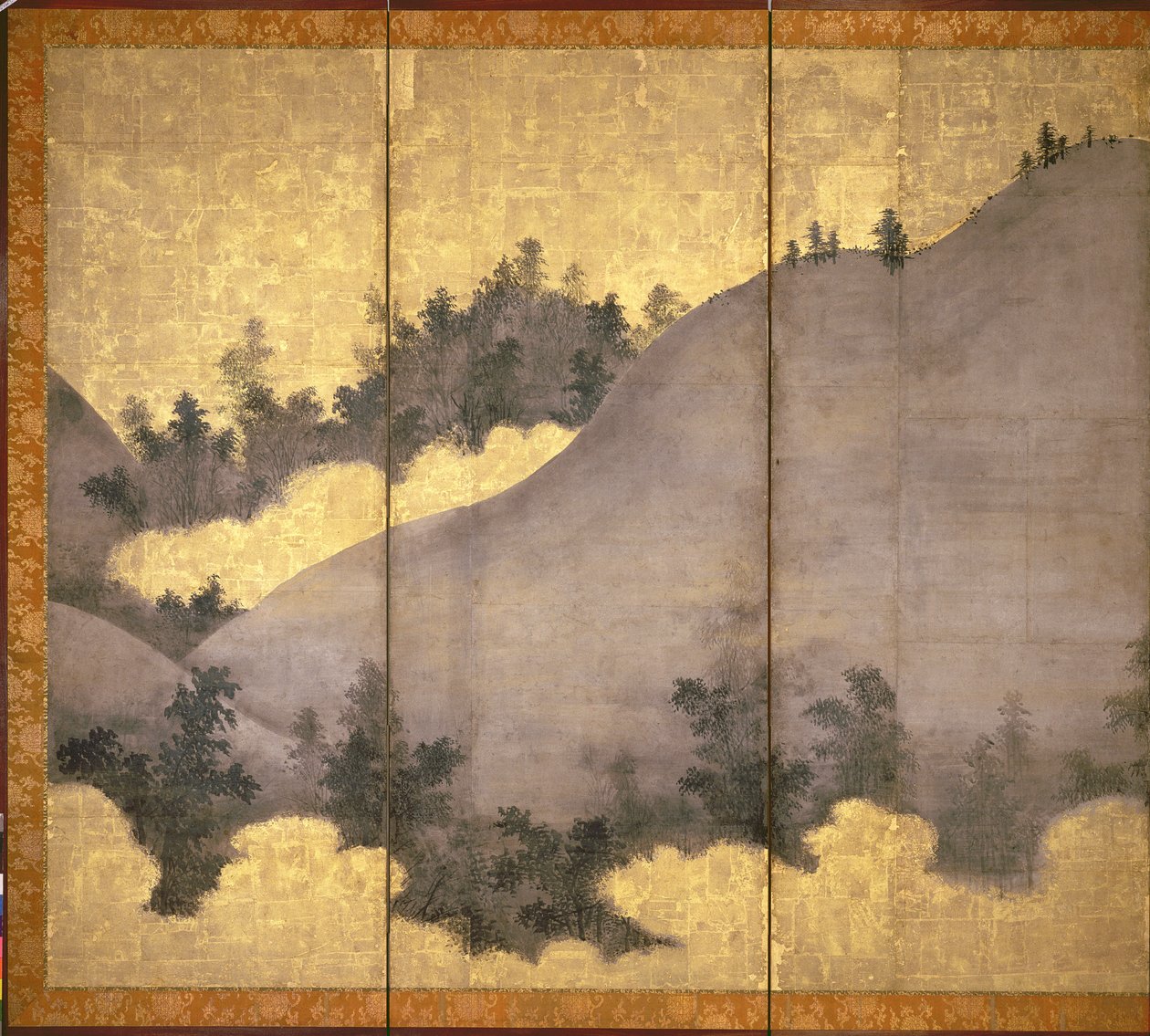 夏日风景（笔和墨水，颜色，面板上的金纸）（见216559） 作者 林库库