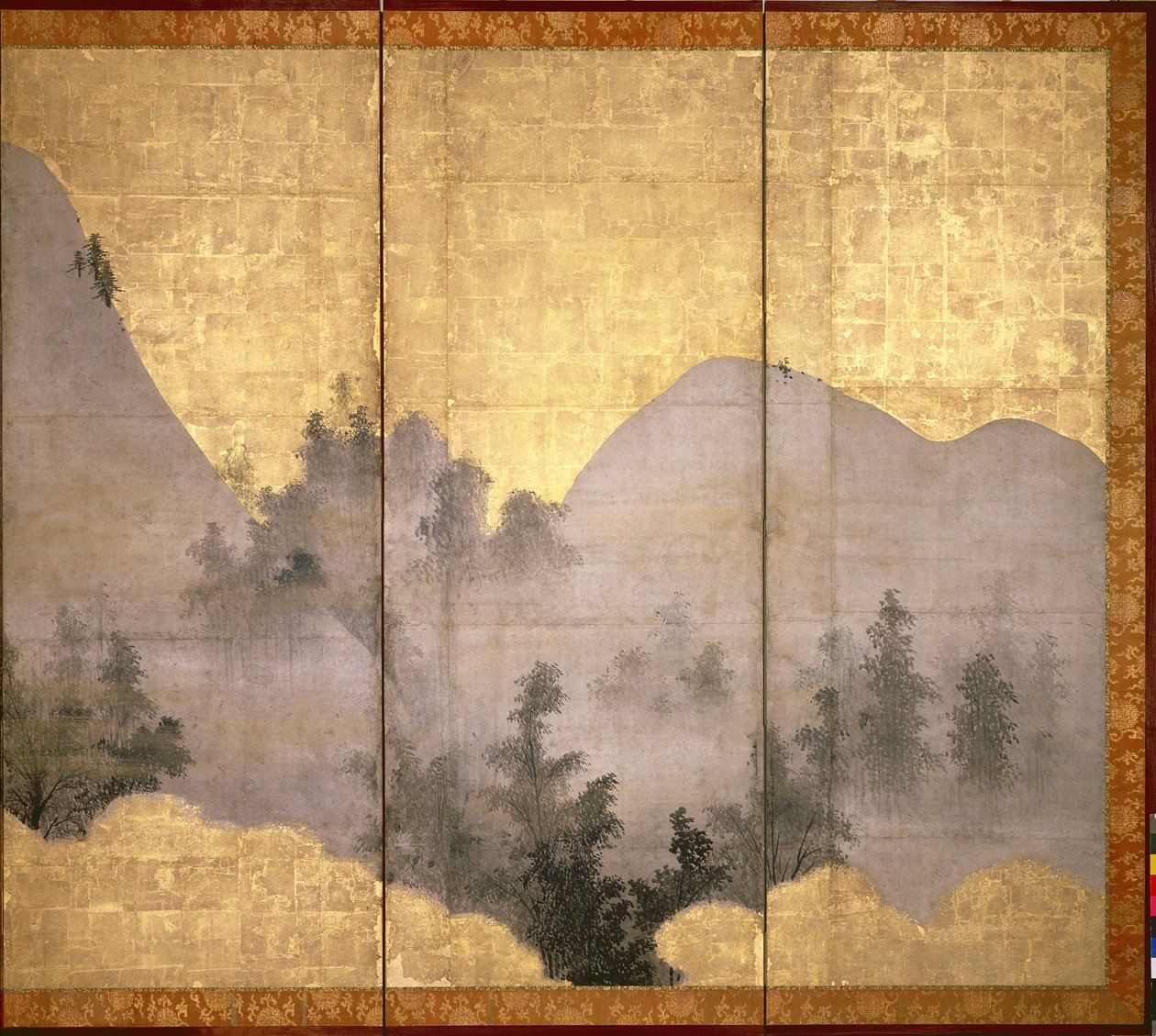 夏日风景（笔和墨水，颜色，面板上的金纸）（见216560） 作者 林库库