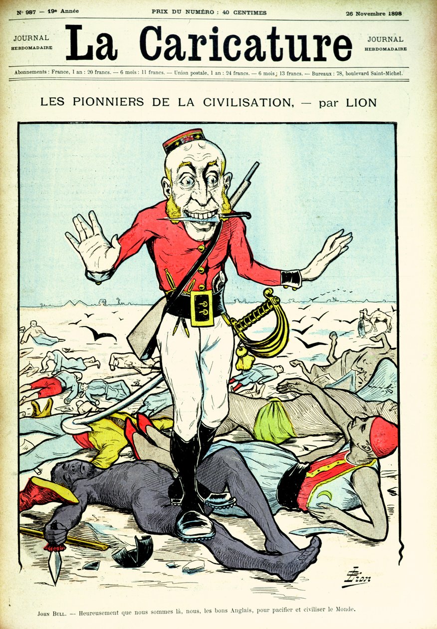 文明的先驱，约翰·布尔为世界带来和平与文明，1898年11月26日“La Caricature”杂志的封面 作者 雄狮