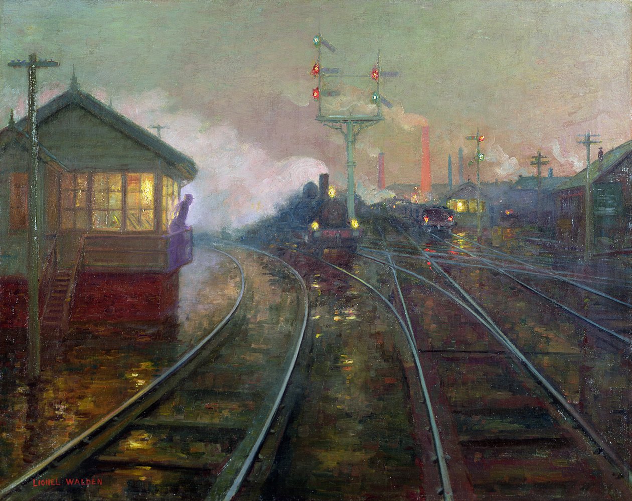火车在晚上c.1890 作者 莱昂内尔·瓦尔登（Lionel Walden）