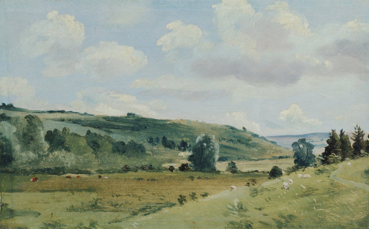 风景，c.1849-55（面板上的油） 作者 莱昂内尔·康斯特布尔