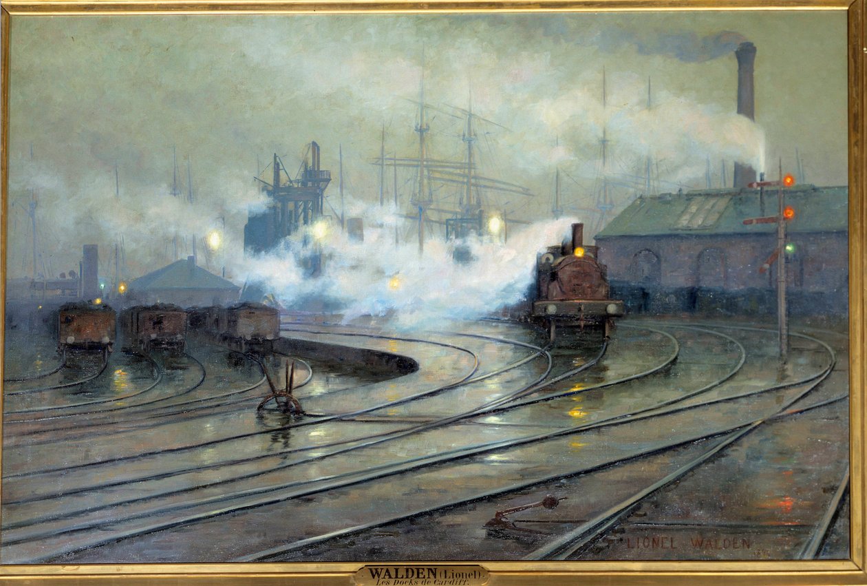 莱昂内尔·瓦尔登 (Lionel Walden) (1861-1933) 1894 年绘制的加的夫码头景观。 1,27x1,93 米。 巴黎，奥赛博物馆 - 加的夫码头景观。 莱昂内尔·瓦尔登 (1861-1933) 的绘画 作者 莱昂内尔·瓦尔登（Lionel Walden）