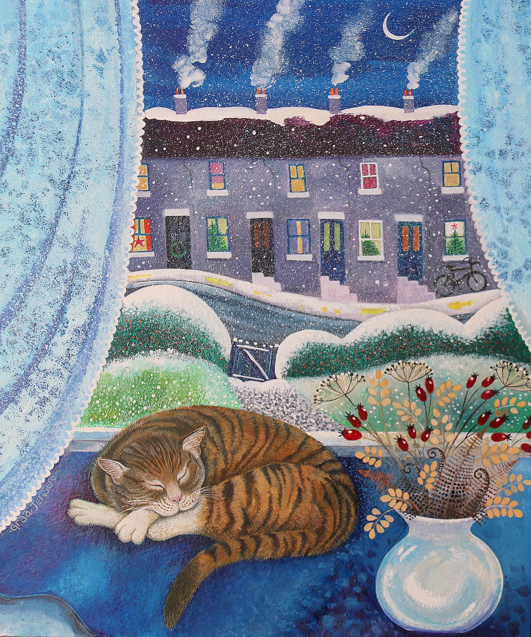 Cozy Cat，2016，（纸上丙烯酸墨水） 作者 丽莎·格拉·詹森