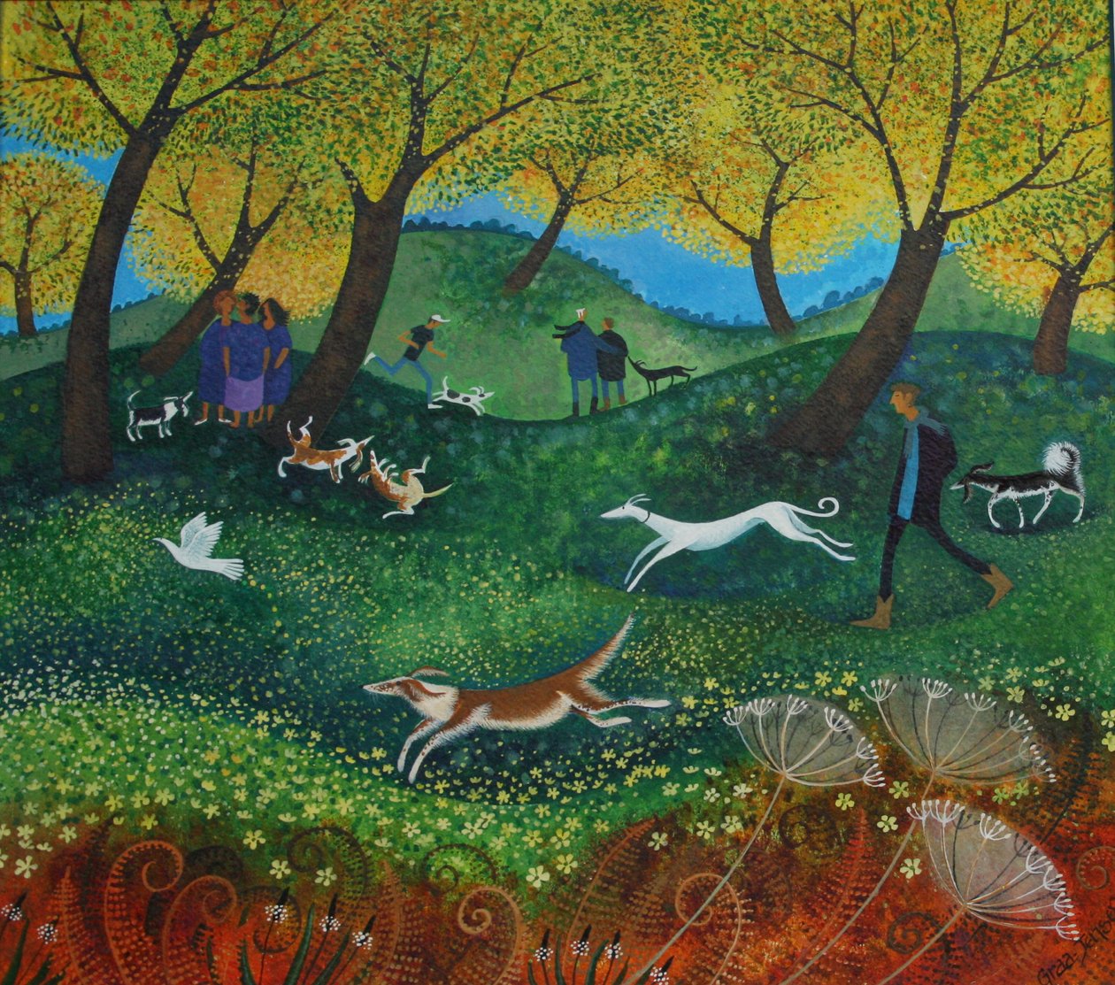 Doggie Pals，2012，（丙烯酸墨水在纸上） 作者 丽莎·格拉·詹森