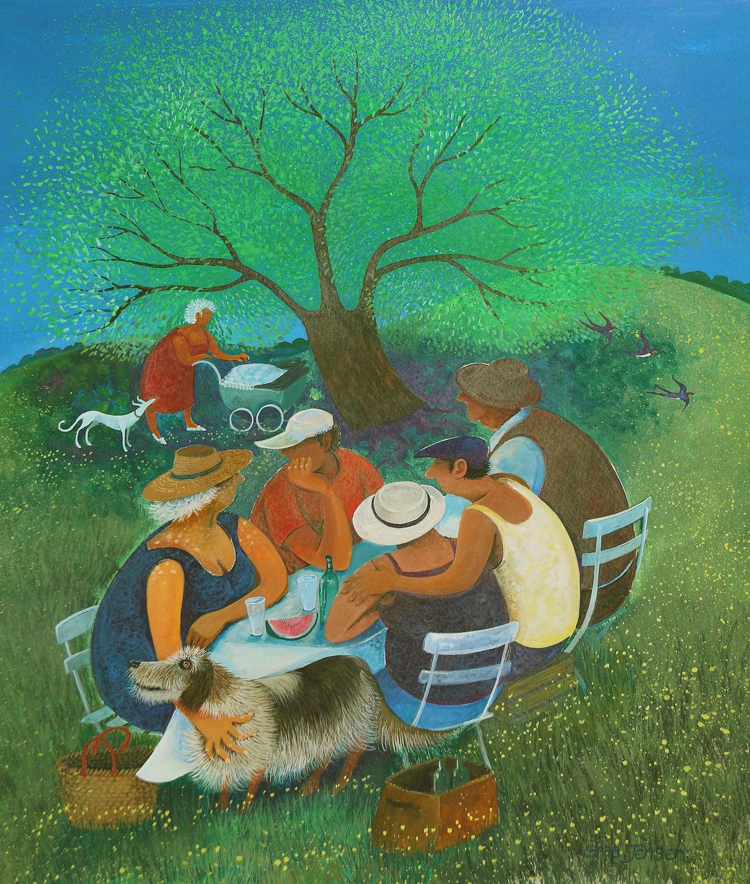 Family Picnic, 2018 (acrylics on paper) 作者 丽莎·格拉·詹森