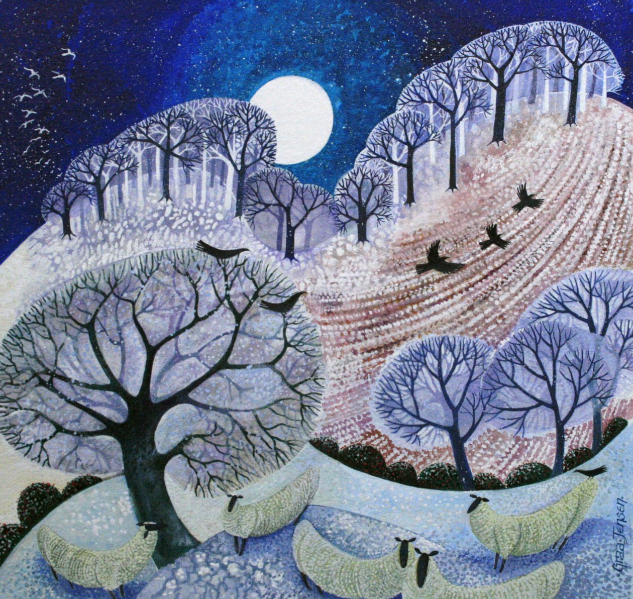 First Snow Surrey Hills（丙烯酸墨水）_ 作者 丽莎·格拉·詹森
