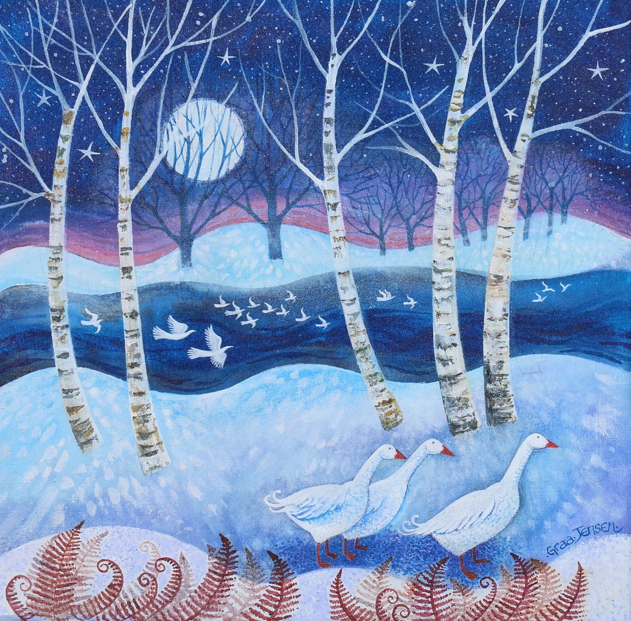 雪地飞行，2024 年（亚麻布上的丙烯颜料） 作者 丽莎·格拉·詹森
