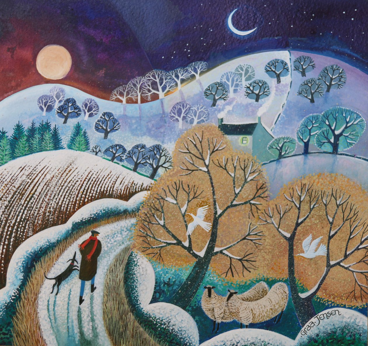 Snowy Winter Walk，2017，（丙烯酸墨水在纸上） 作者 丽莎·格拉·詹森