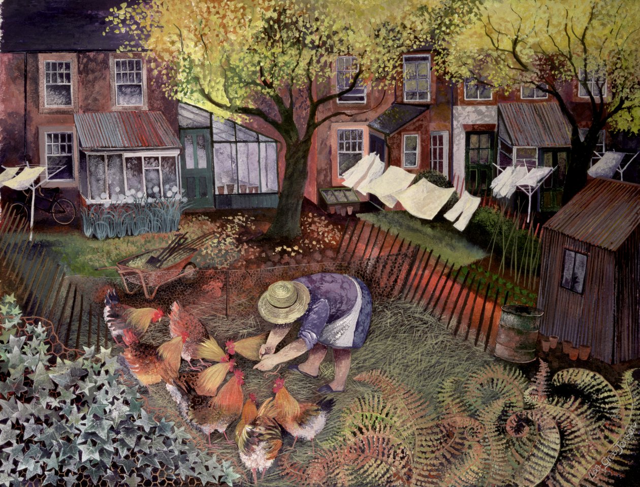 Town Hens，1995（丙烯酸墨水，水粉） 作者 丽莎·格拉·詹森