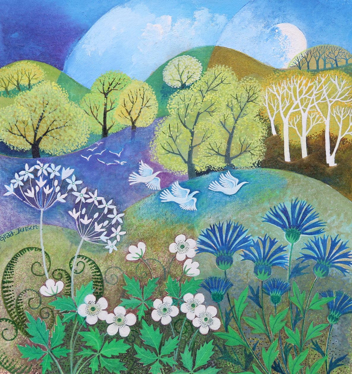 木莲花,2021年,(帆布上的丙烯酸)。 作者 丽莎·格拉·詹森