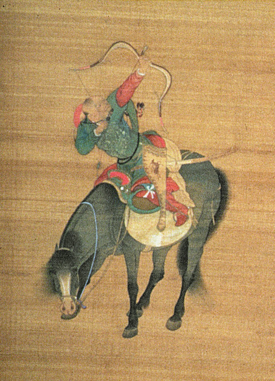 忽必烈汗（1214-94）狩猎（细节），元朝（丝绸上的墨水和颜色）（见150417） 作者 刘宽涛