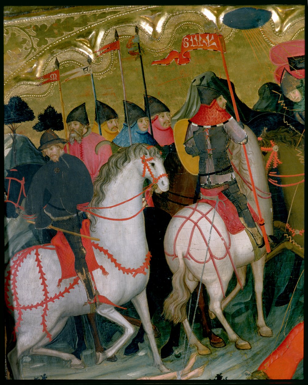 骑兵，《圣母与圣乔治》祭坛画的细节，约 1390-1400 年（蛋彩画板） 作者 露丝·波拉萨