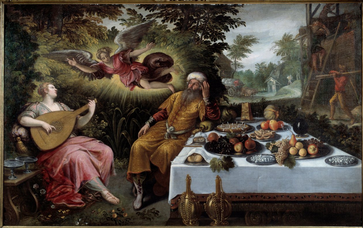 财富的虚荣或忧郁的痛苦。 Ludovico Pozzoseratto (1550-1610) 的绘画 作者 洛德维克（Ludewijk）脚趾