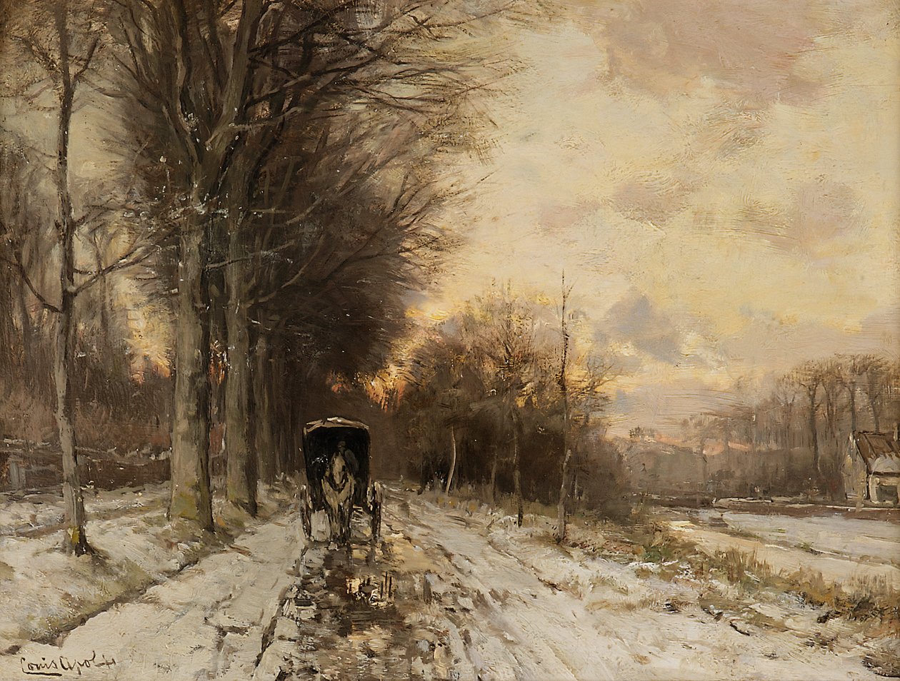 雪道上的马车（油画） 作者 洛德韦克·弗雷德里克·亨德里克 (1850-1936) 阿波尔