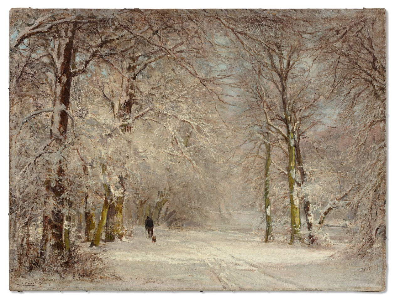 冬天被雪覆盖的小路（布面油画） 作者 Lodewijk Frederik Hendrik (1850-1936) 阿波尔