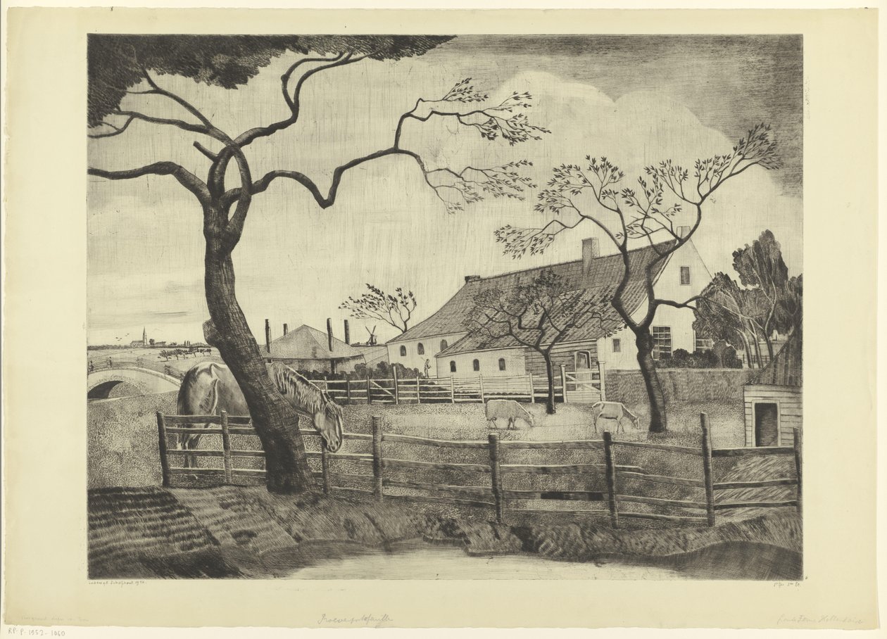 荷兰养牛场
Grande ferme Hollandais（原标题） 作者 Lodewijk Shelfhout（艺术家签名）
