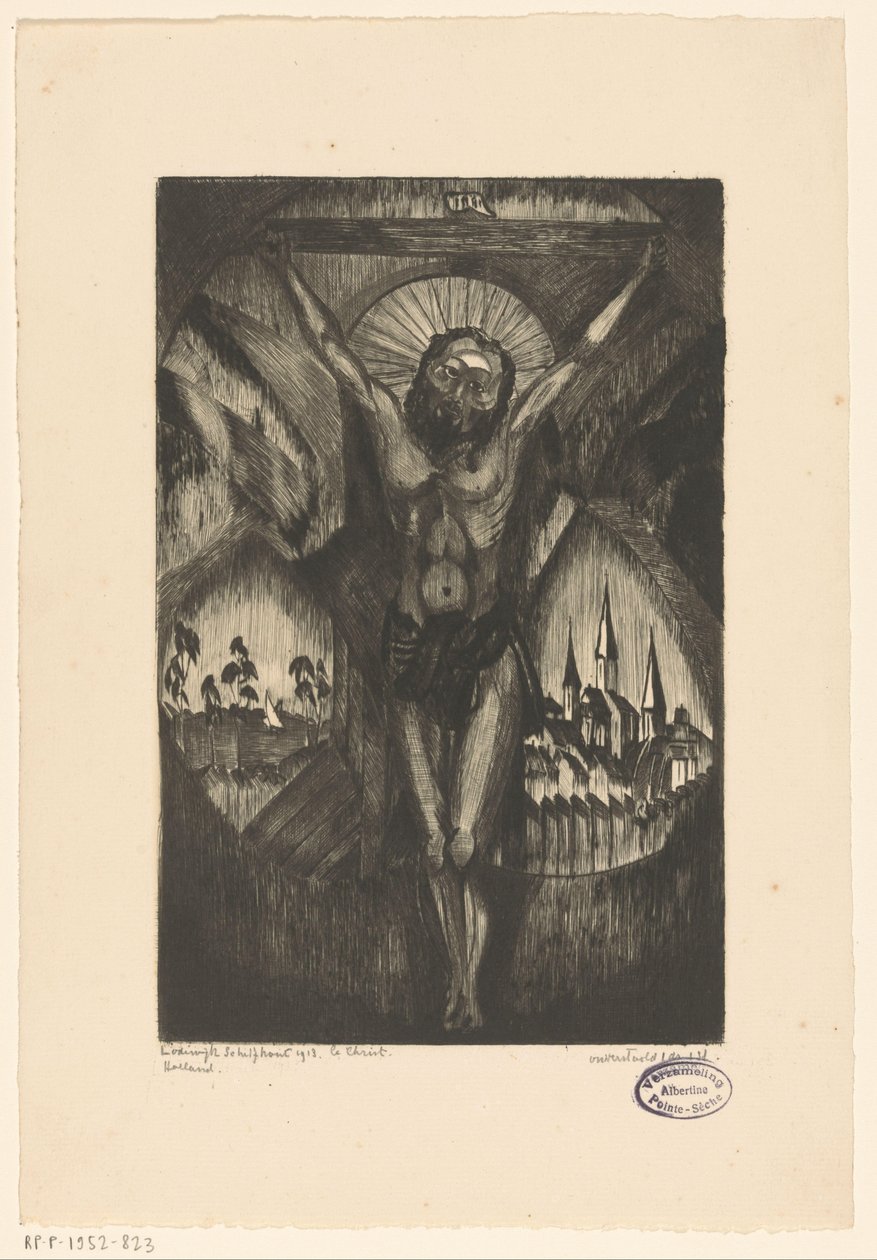 基督在十字架上 Le Christ I（物体上的原始标题） 作者 Lodewijk Shelfhout（艺术家签名）