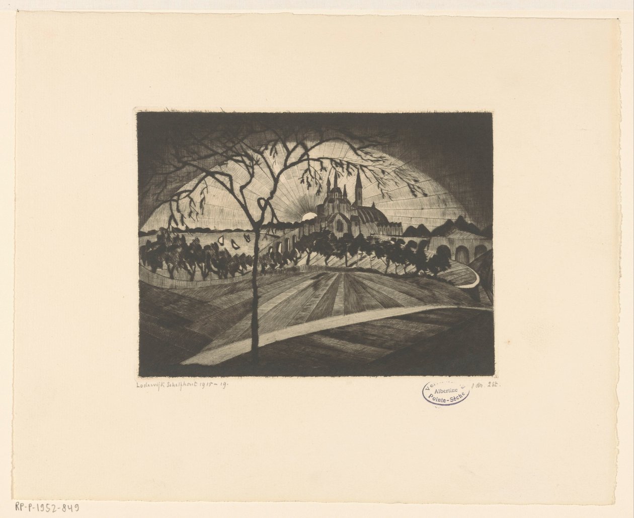 日落 Coucher de soleil（物体上的原始标题） 作者 Lodewijk Shelfhout（艺术家签名）