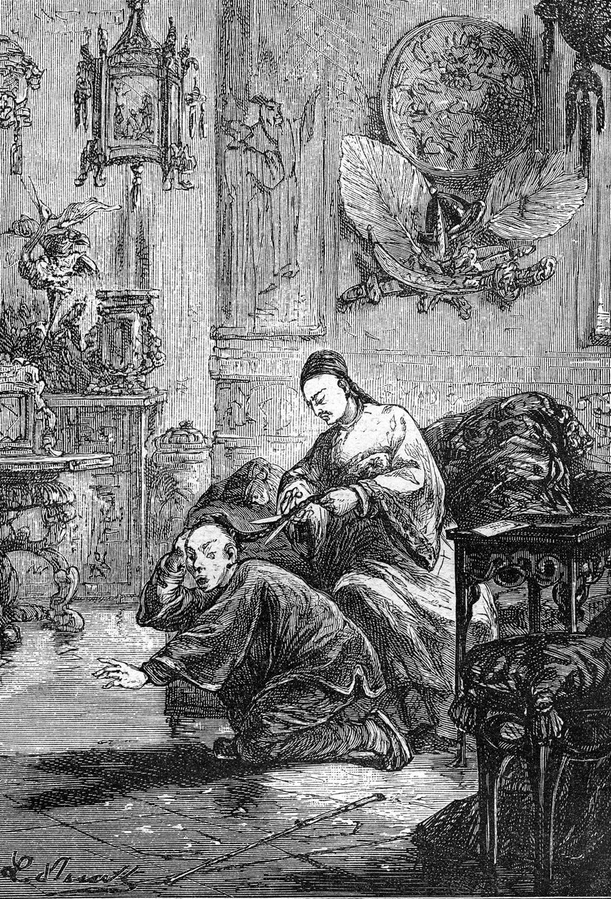 莱昂-贝内特（Leon Benett）根据儒勒-凡尔纳的《一个中国人在中国的苦难》--赫策尔版/《非凡的旅行》（1879 年）绘制。 作者 里昂·贝内特