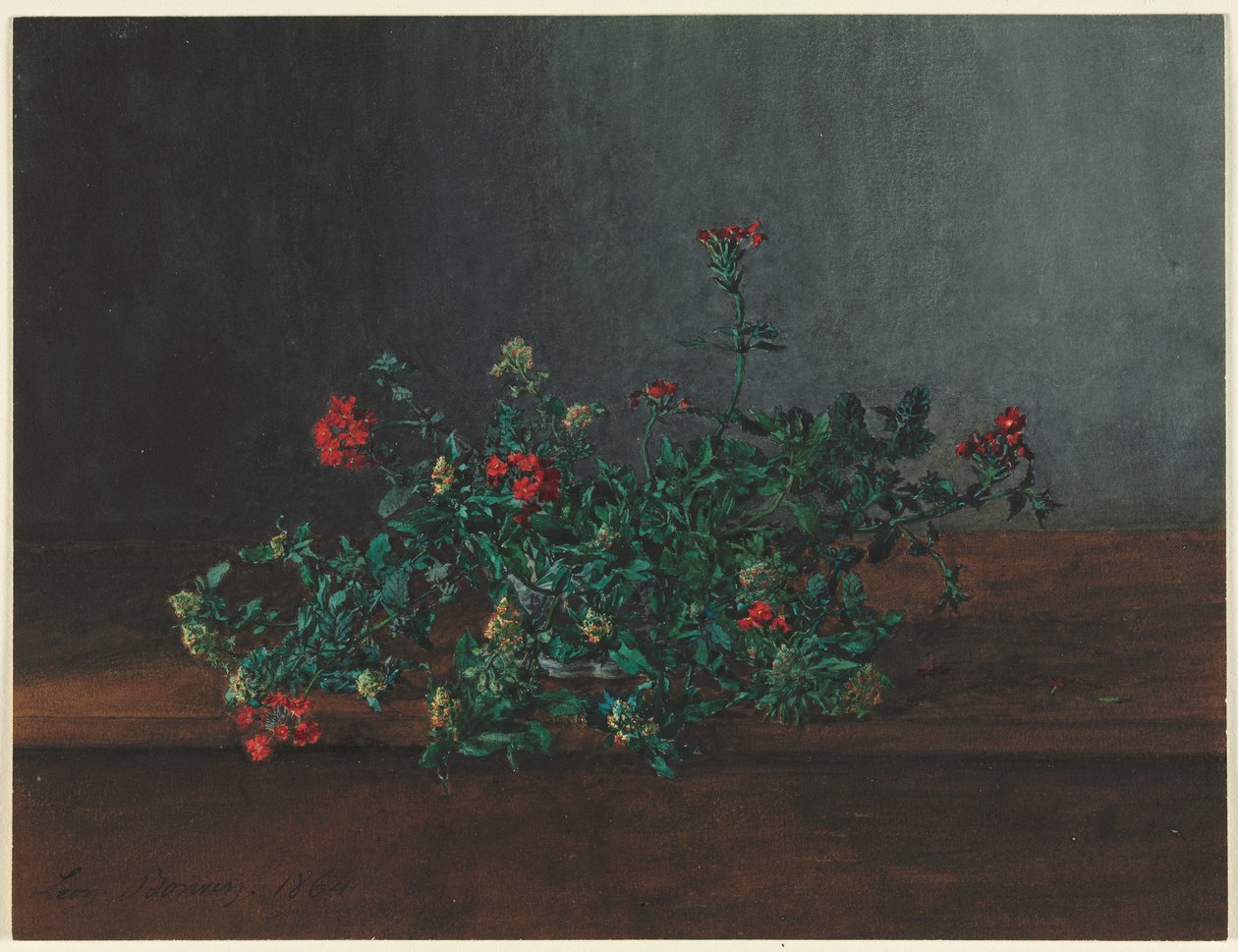 静物与野花，1864年。 作者 莱昂·邦万