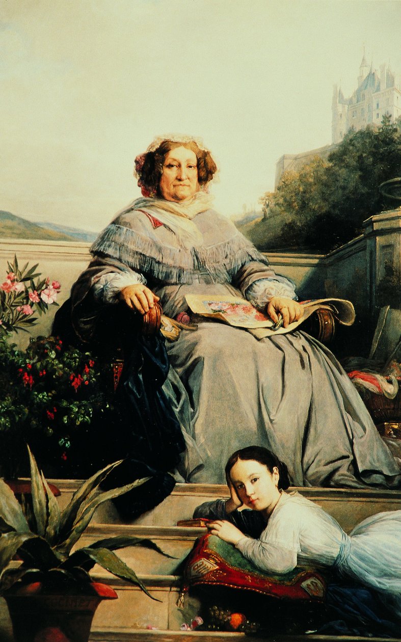 1851年至1860年间，妮可·庞沙丁（NéePonsardin 1777-1866）和她的女儿的《克利克罗斯夫人肖像》。 作者 利昂·科尼耶