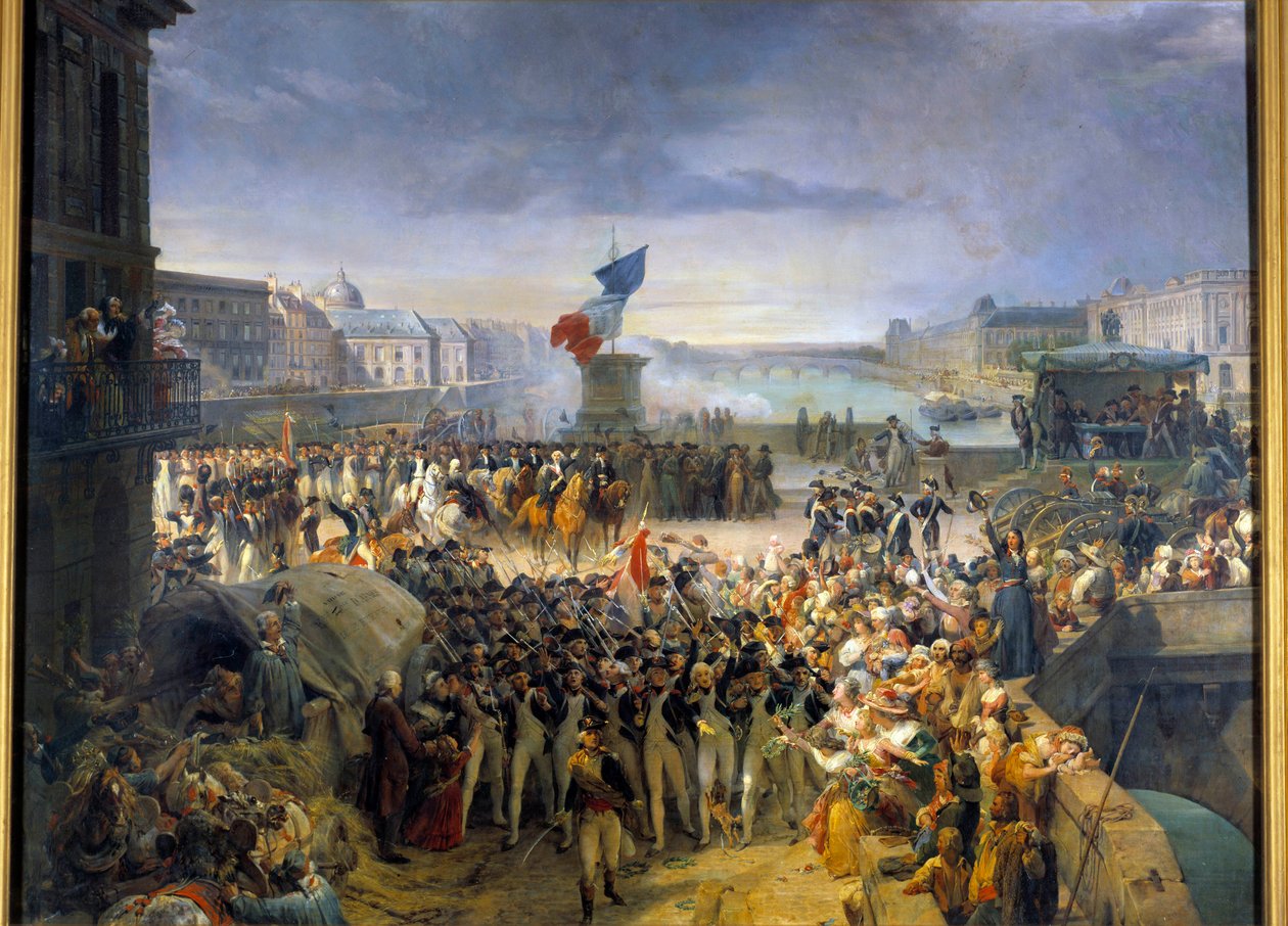 1792年9月，集结在新桥上的巴黎国民警卫队出发前往军队。莱昂-科涅特（1794-1880）的画作 作者 利昂·科尼耶