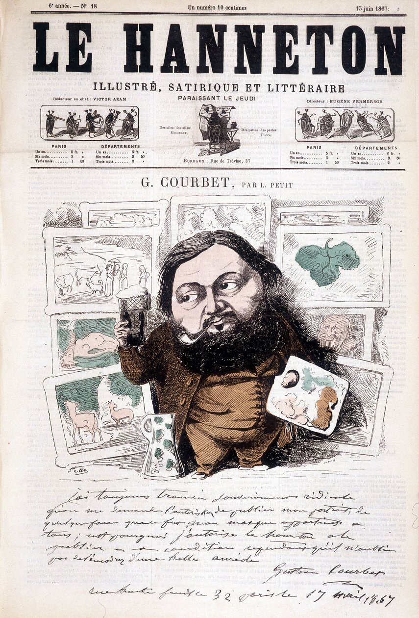 Portrait of Gustave Courbet, French painter (1819-1877). In Le hanneton 作者 莱昂斯·贾斯汀·亚历山大·佩蒂特