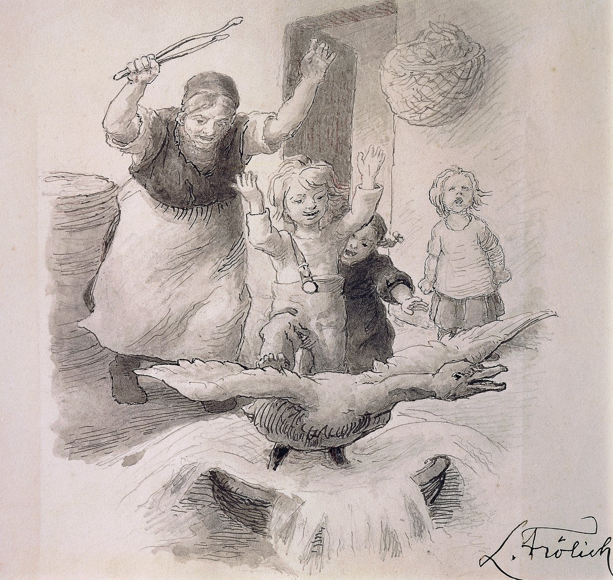 丑小鸭，由 Lorenz Frolich（1820-1908）为汉斯·克里斯蒂安·安徒生（1805-1875）的童话插图绘制。 作者 洛伦斯·弗洛里奇（Lorens Frolich）