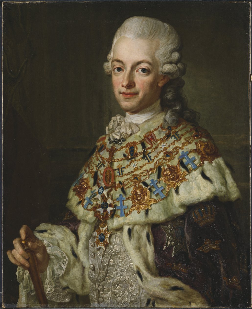 Gustave III de Suede - Portrait of King Gustav III of Sweden (1746-1792), by Pasch, Lorenz, the Younger (1733-1805). Oil on canvas, ca 1773. Dimension : 77x62 cm. Nationalmuseum Stockholm 作者 洛伦斯·帕斯（Lorens the Younger Pasch）