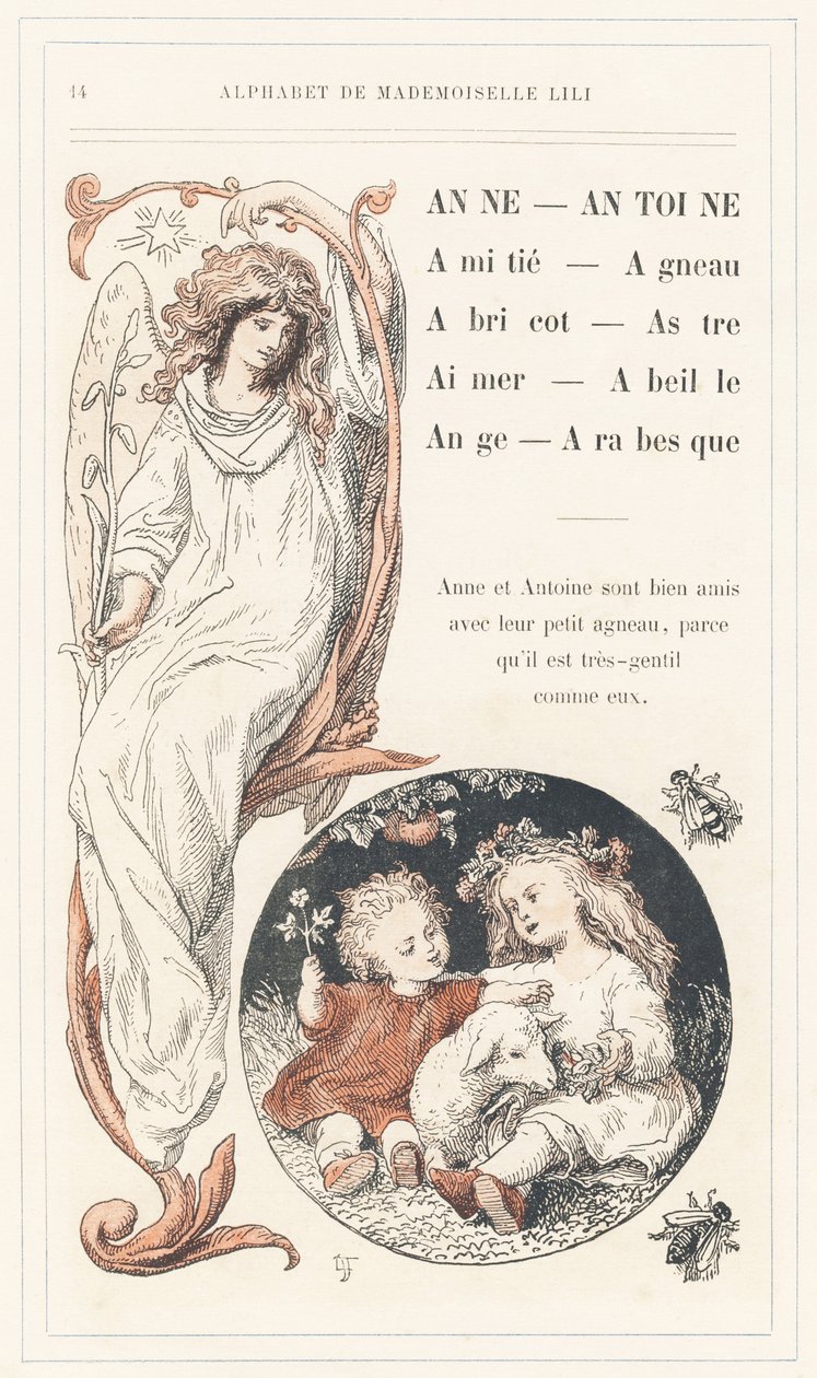Anne, Antoine, Friendship, Lamb, Apricot, Star, Love, Bee, Angel, Arabesque, page 14 - Alphabet by Mademoiselle Lili, by L. Froelich and by a father (Hetzel himself).巴黎 J. Hetzel  Cie 图书馆和教育与娱乐杂志社 作者 洛伦兹·弗罗利希